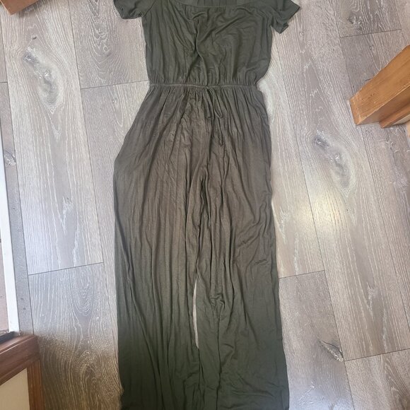 Fantastic Fawn Olive Green Soft and Stretchy Jumpsuit Romper Off Shoulder - Picture 3 of 5